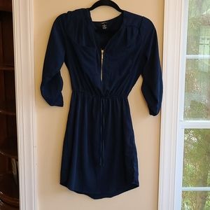 Navy Tunic Dress w 3/4 sleeves, zipper front
